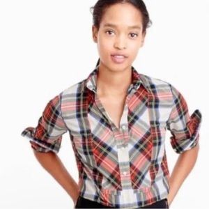 J. Crew plaid tartan tuxedo bib front button up women’s blouse size 4